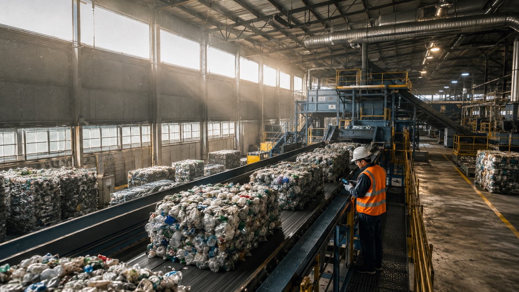 Interior de la planta de Plásticos Adasme, cinta transportadora de material reciclable